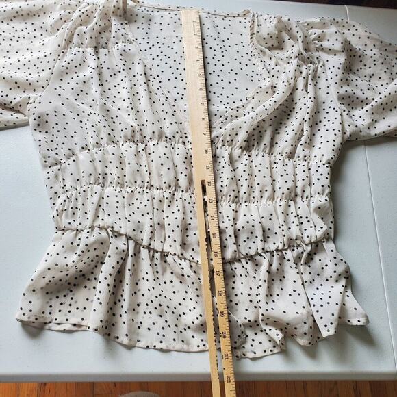 Retro Girl Blouse Sheer Polka Dot Puff Sleeve Smocked Waist Boho Preppy - Picture 12 of 14